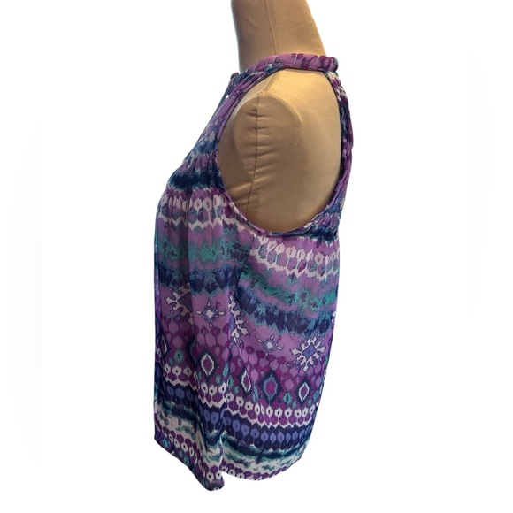 Anthropologie Adiva Purple Boho Pattern Halter Style Top Front Tie Lined Medium. - Picture 4 of 10